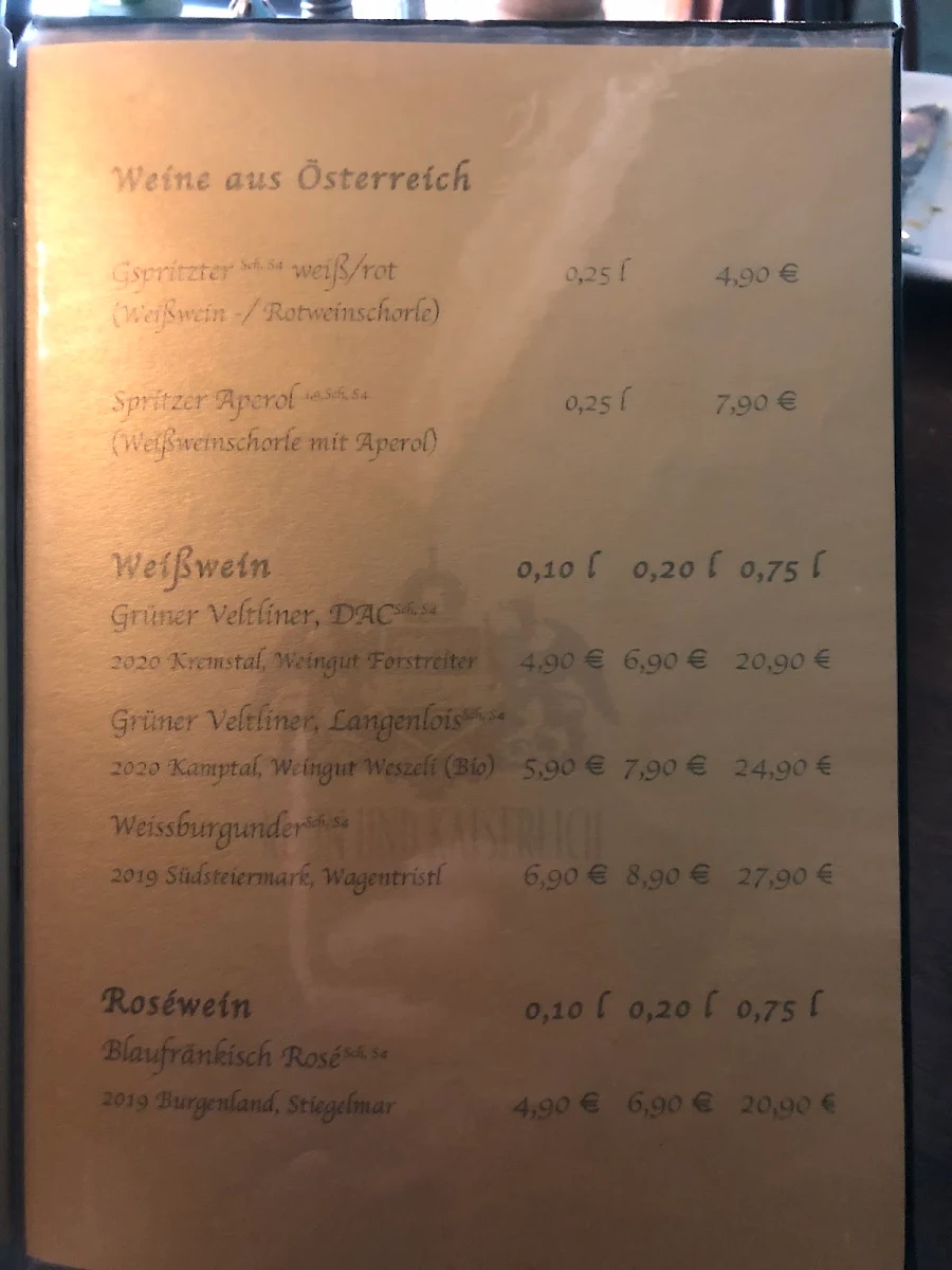 Speisekarte, Klein und Kaiserlich