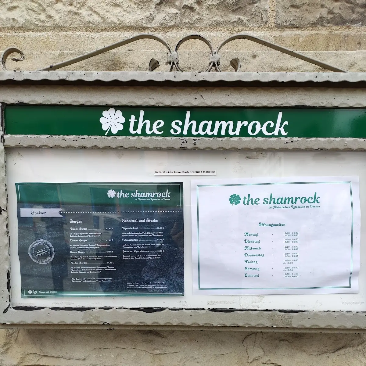 Speisekarte, Shamrock im Historischen Ratskeller zu Dessau