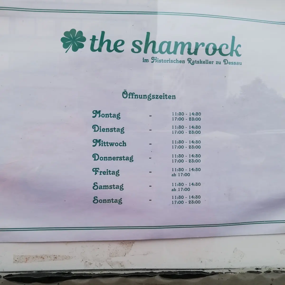 Speisekarte, Shamrock im Historischen Ratskeller zu Dessau