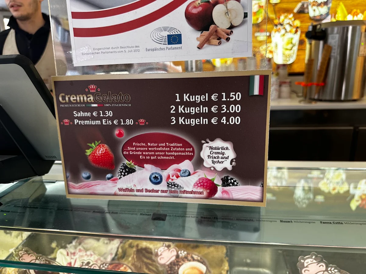 Speisekarte, Crema Caffe & Gelato