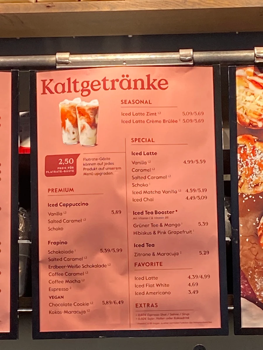 Speisekarte, Espresso House