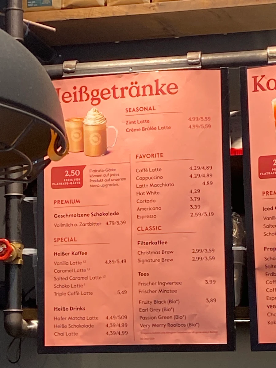 Speisekarte, Espresso House