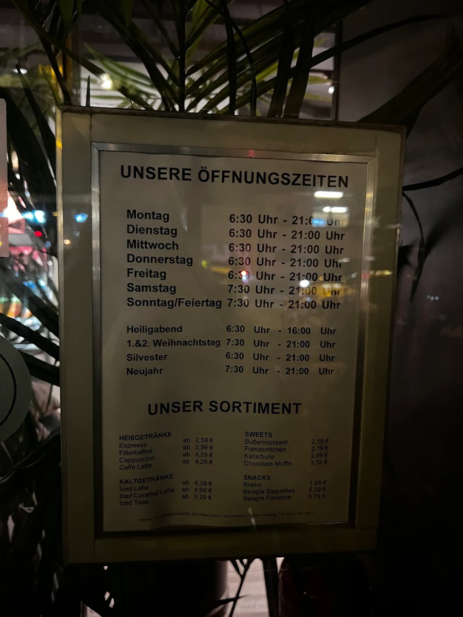 Speisekarte, Espresso House
