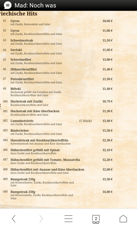 Speisekarte, World-Food Griechisches Restaurant