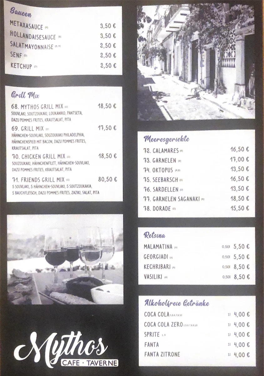 Speisekarte, Mythos-Taverne