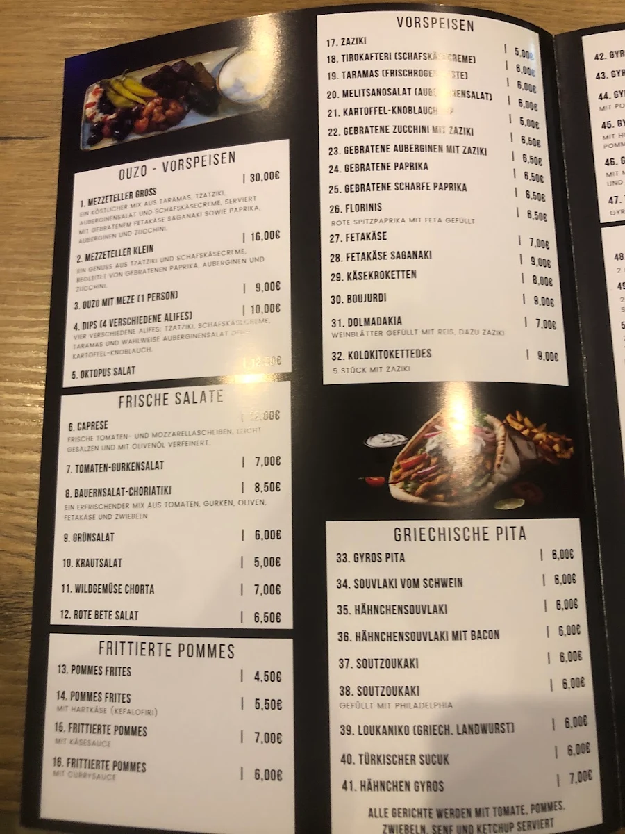 Speisekarte, Mythos-Taverne