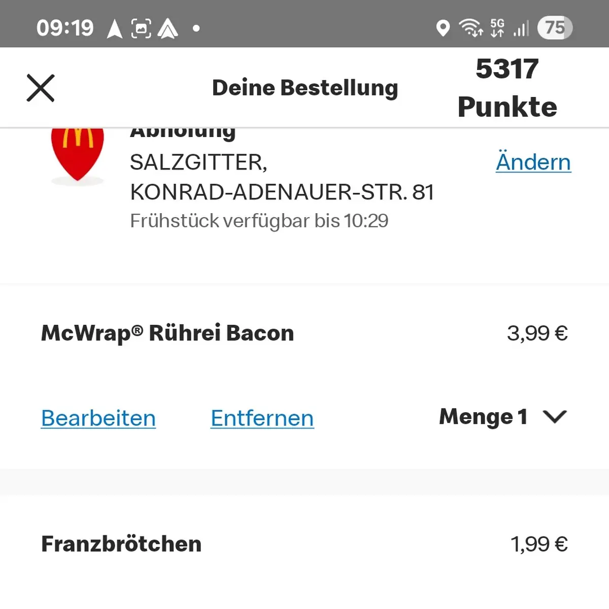 Speisekarte, McDonald's
