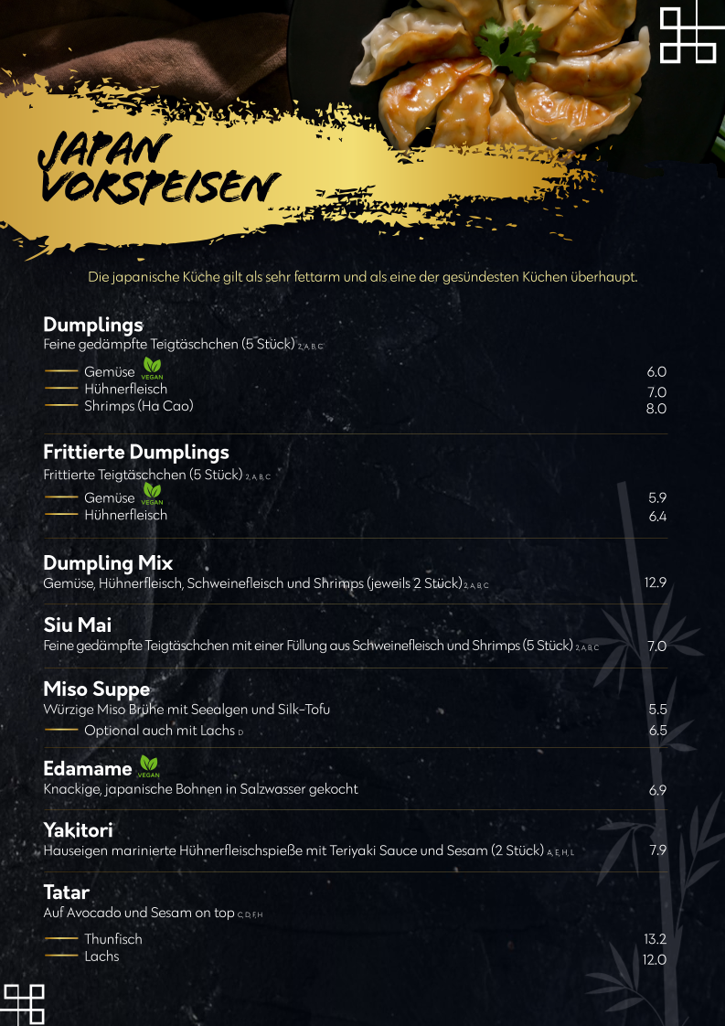Speisekarte, MiKenzo Japan Sushi, Vietnamese & Laos