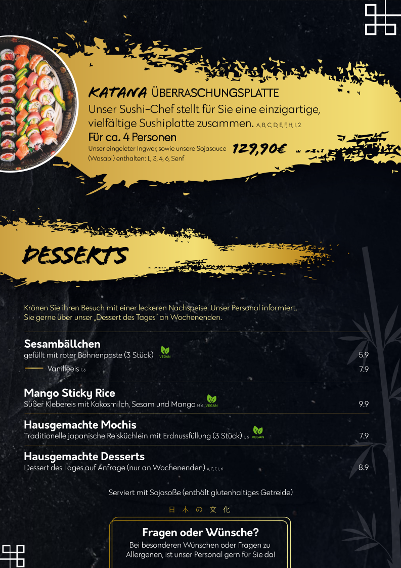 Speisekarte, MiKenzo Japan Sushi, Vietnamese & Laos