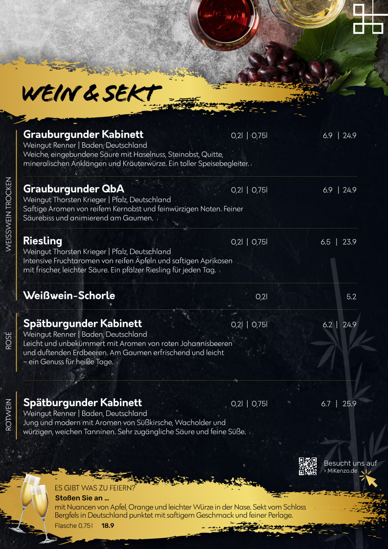 Speisekarte, MiKenzo Japan Sushi, Vietnamese & Laos