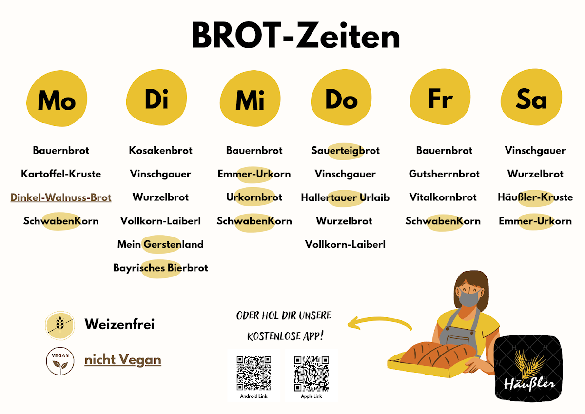 Speisekarte, Bäckerei Hermann Häußler