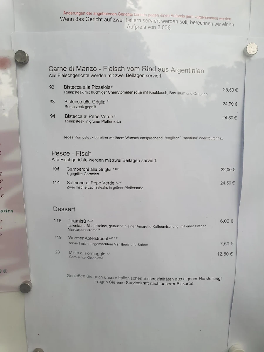 Speisekarte, Ristorante Paradiso