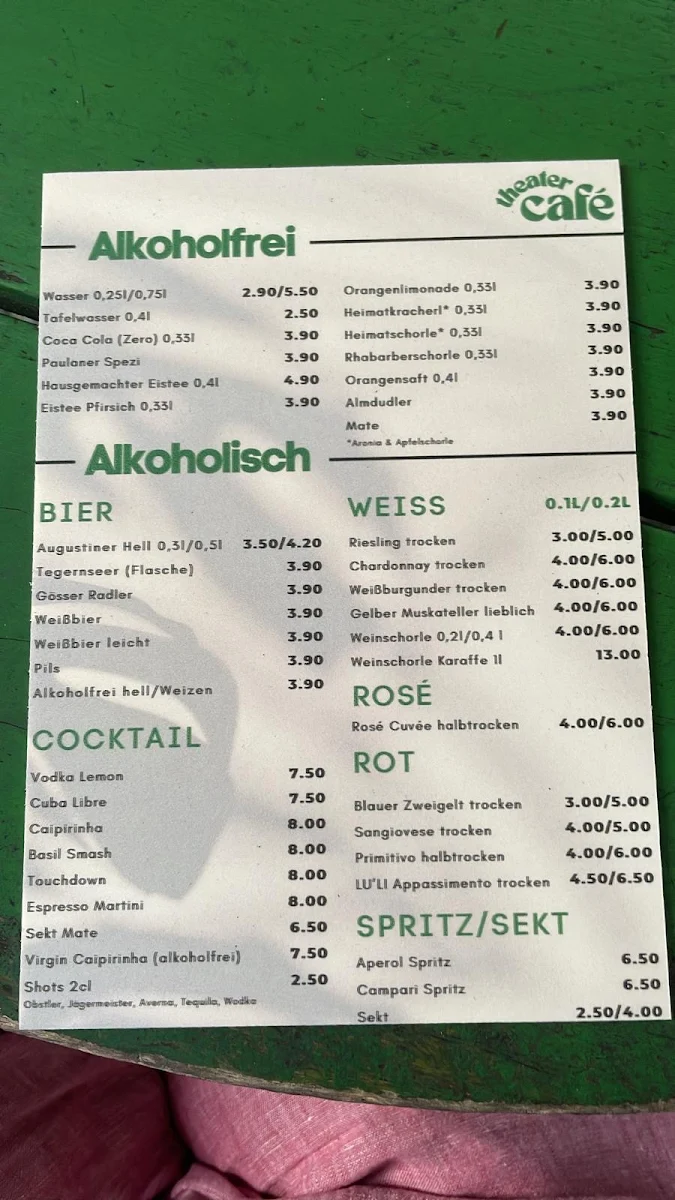 Speisekarte, Theatercafé