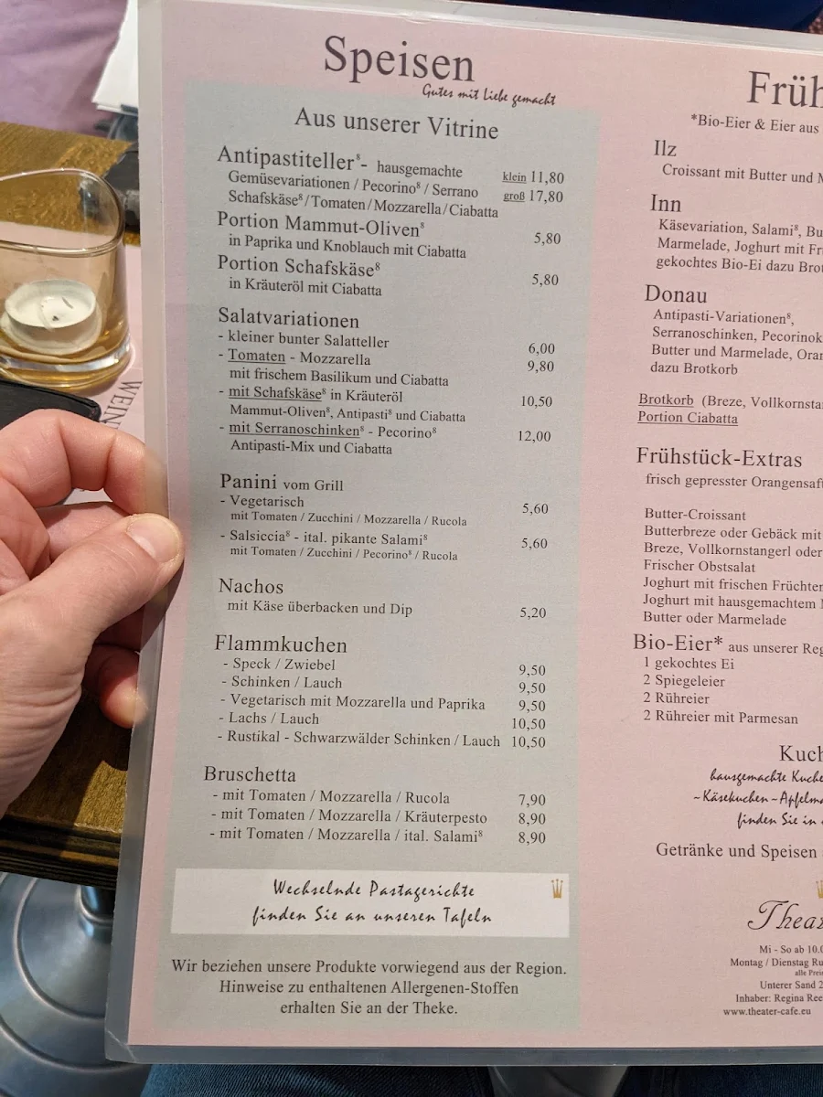Speisekarte, Theatercafé