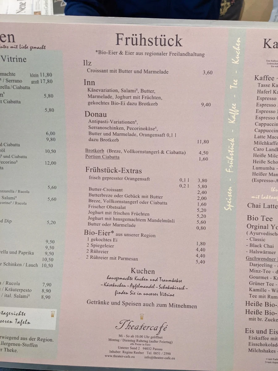 Speisekarte, Theatercafé