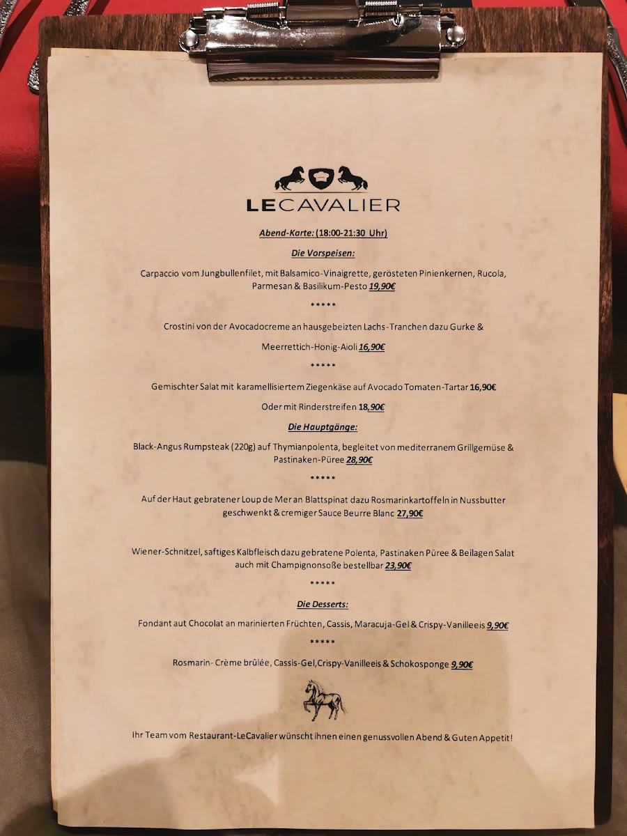 Speisekarte, LeCavalier Café Bistrorante