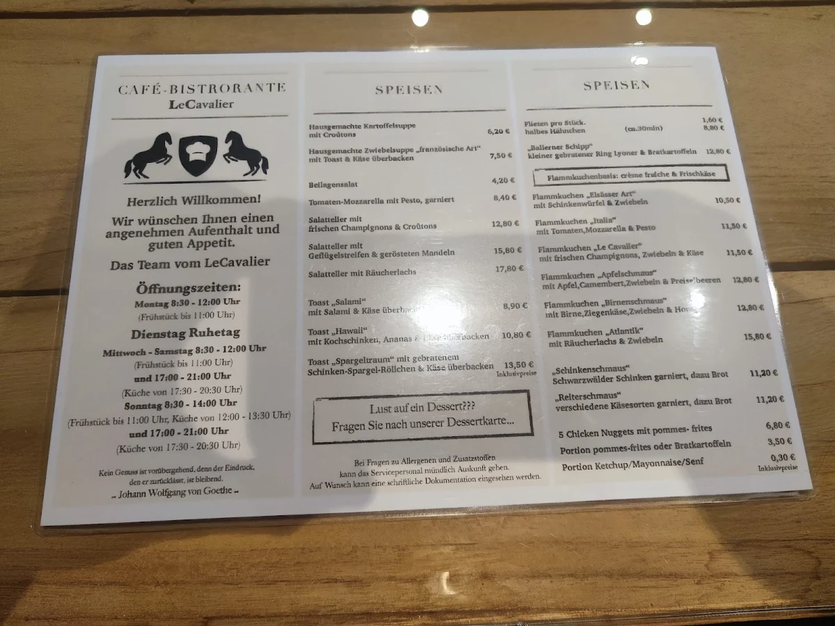 Speisekarte, LeCavalier Café Bistrorante