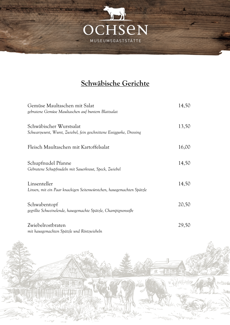 Speisekarte, Gasthaus Ochsen