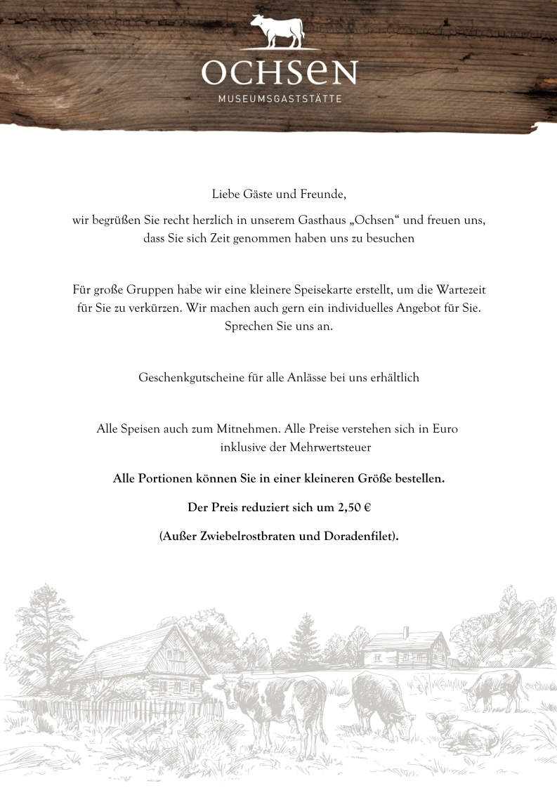 Speisekarte, Gasthaus Ochsen