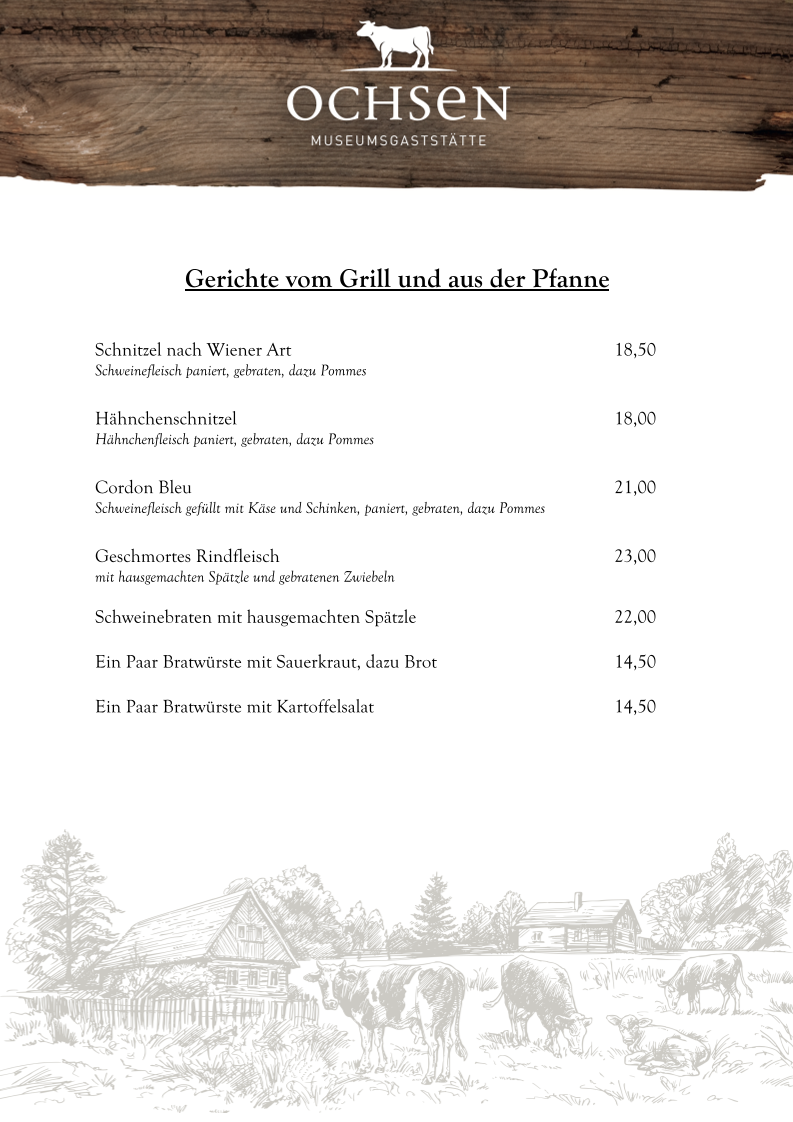 Speisekarte, Gasthaus Ochsen