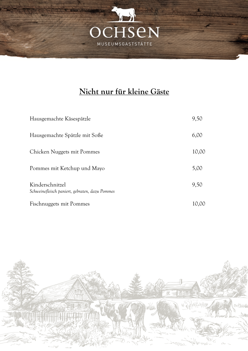 Speisekarte, Gasthaus Ochsen