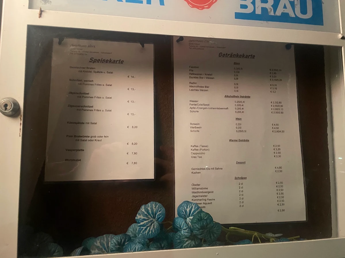 Speisekarte, Zum Herz
