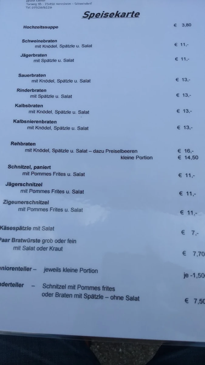 Speisekarte, Zum Herz