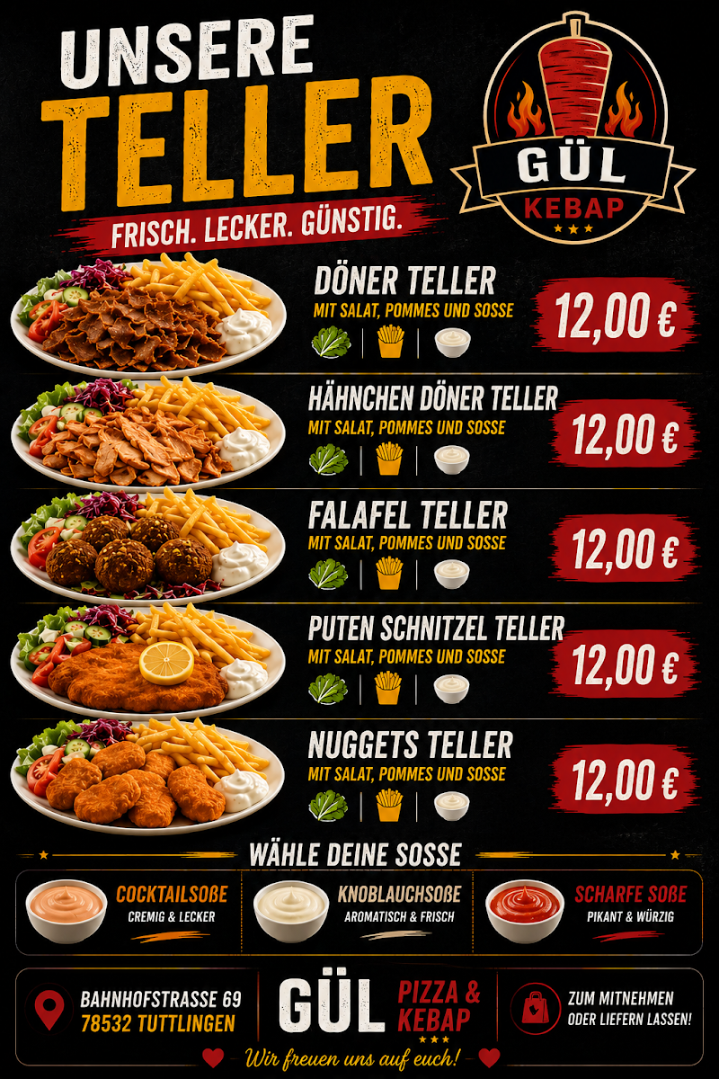 Speisekarte, Gül Pizza & Kebap