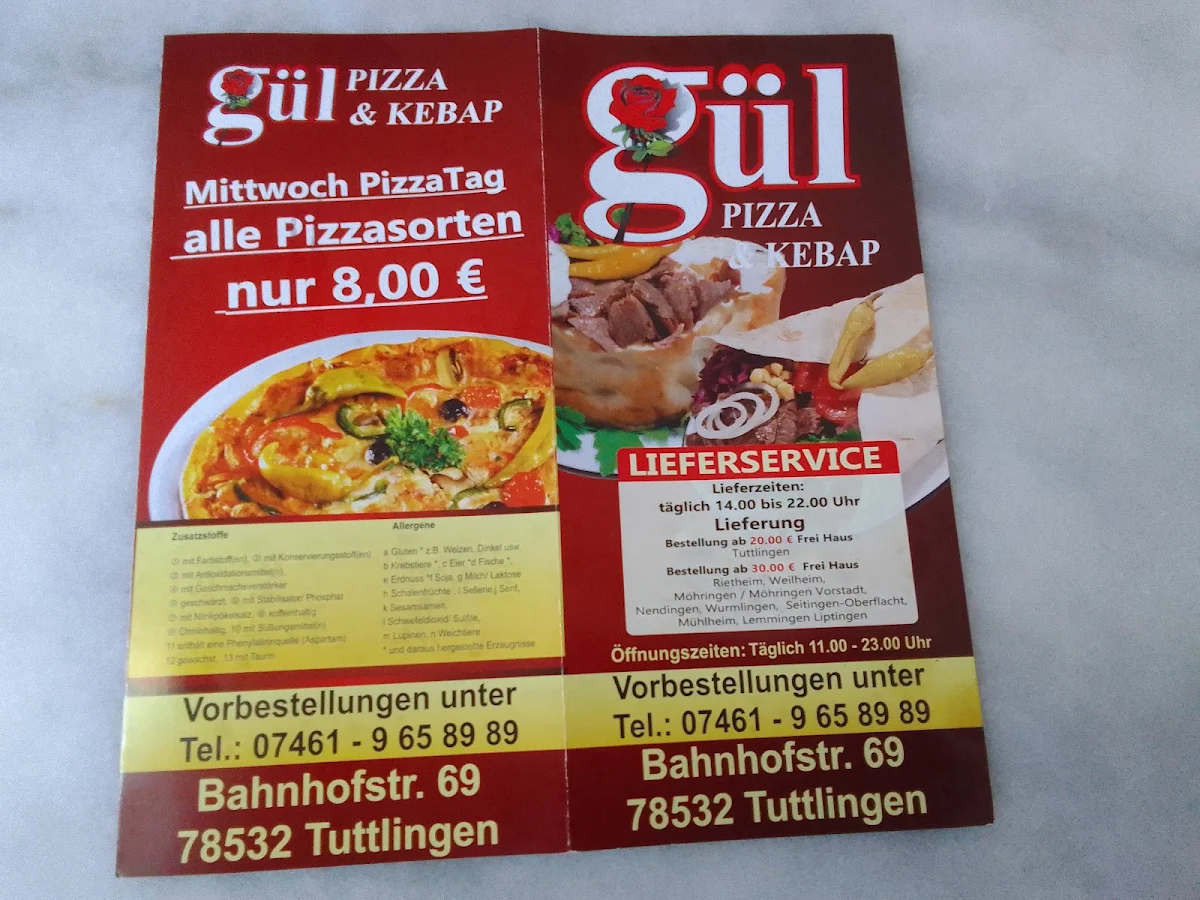 Speisekarte, Gül Pizza & Kebap