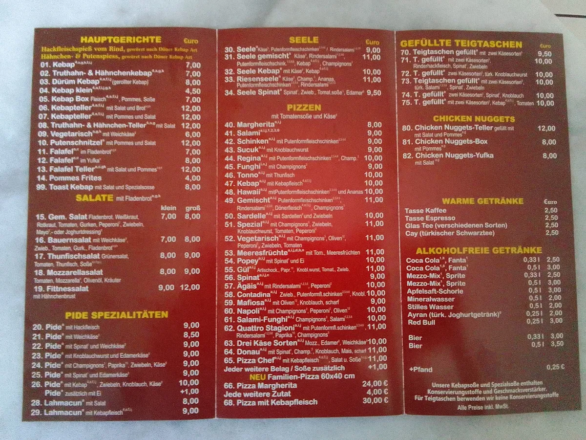 Speisekarte, Gül Pizza & Kebap