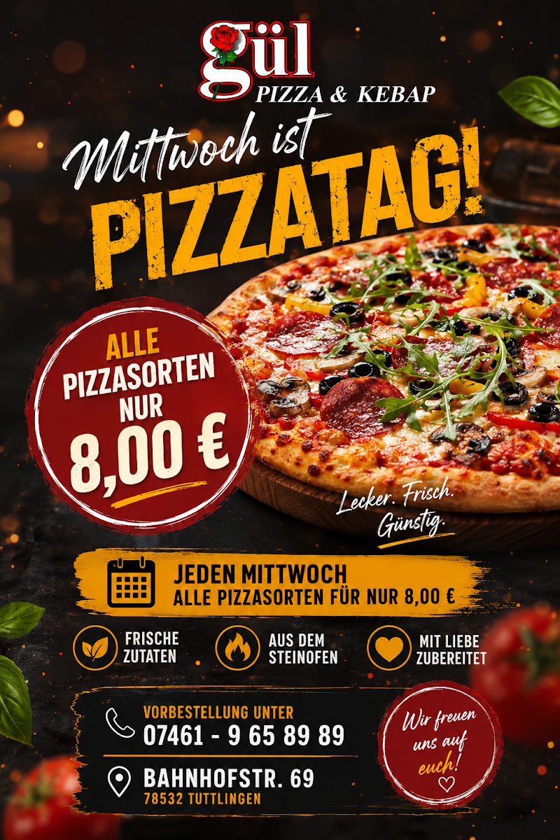 Speisekarte, Gül Pizza & Kebap