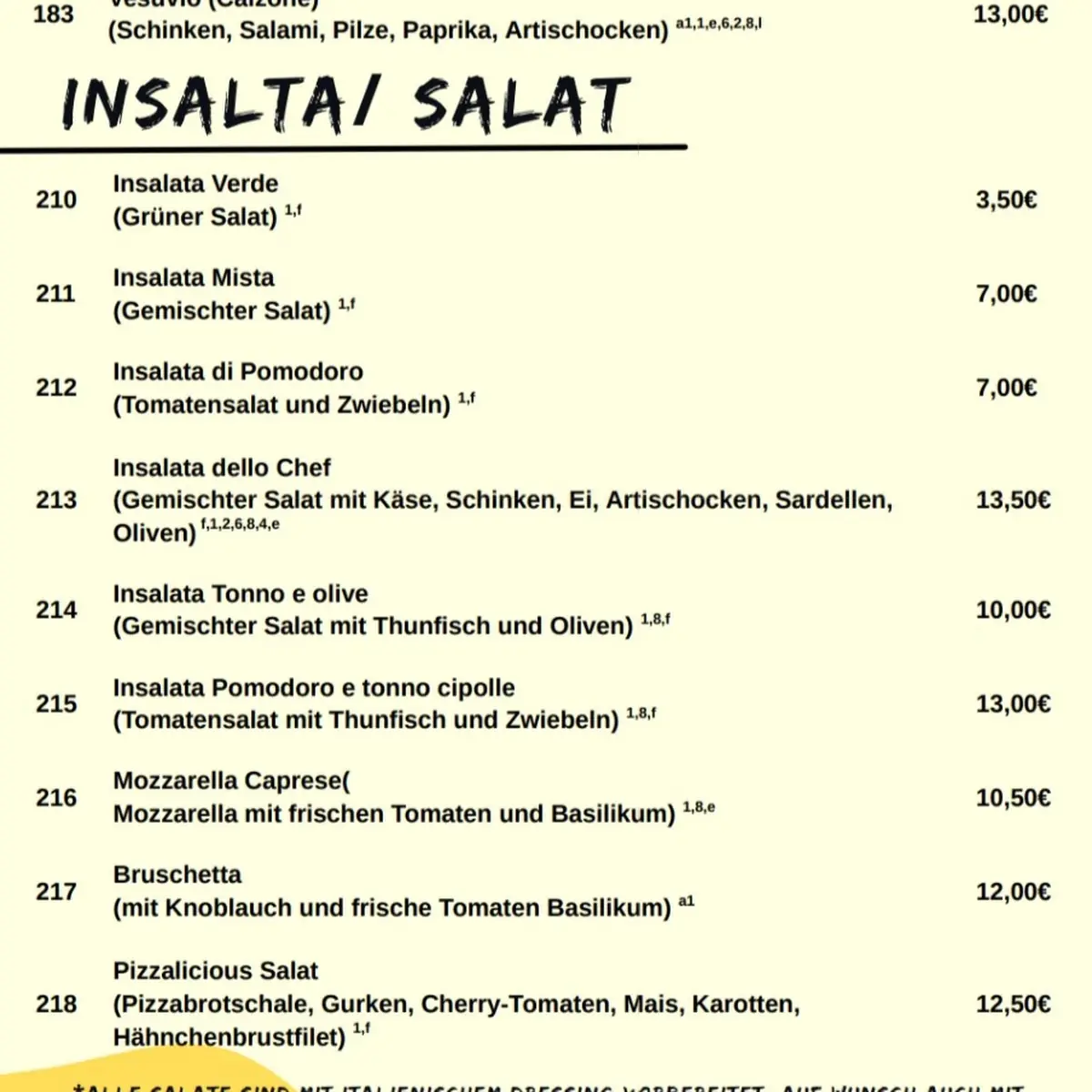 Speisekarte, Pizzalicious