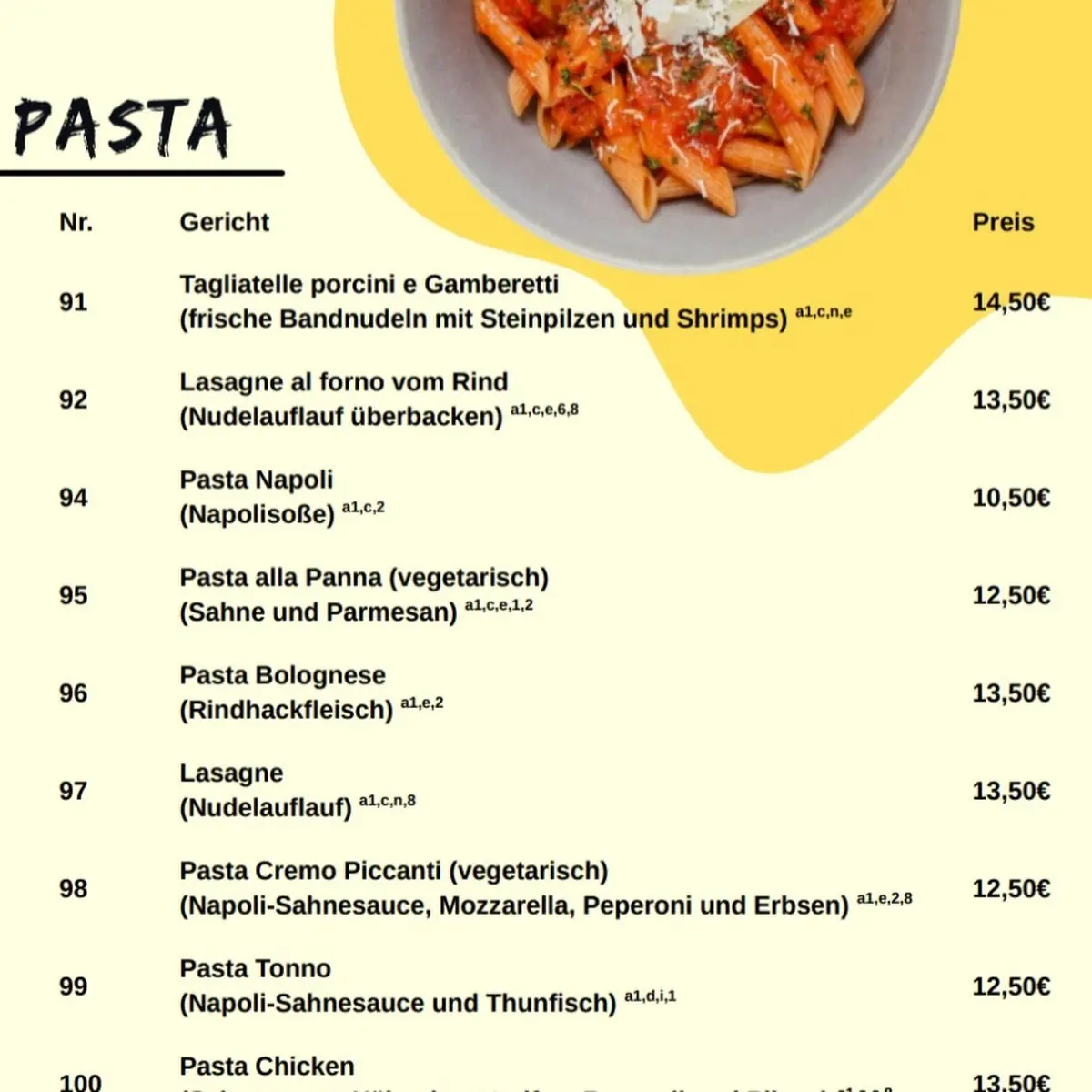 Speisekarte, Pizzalicious