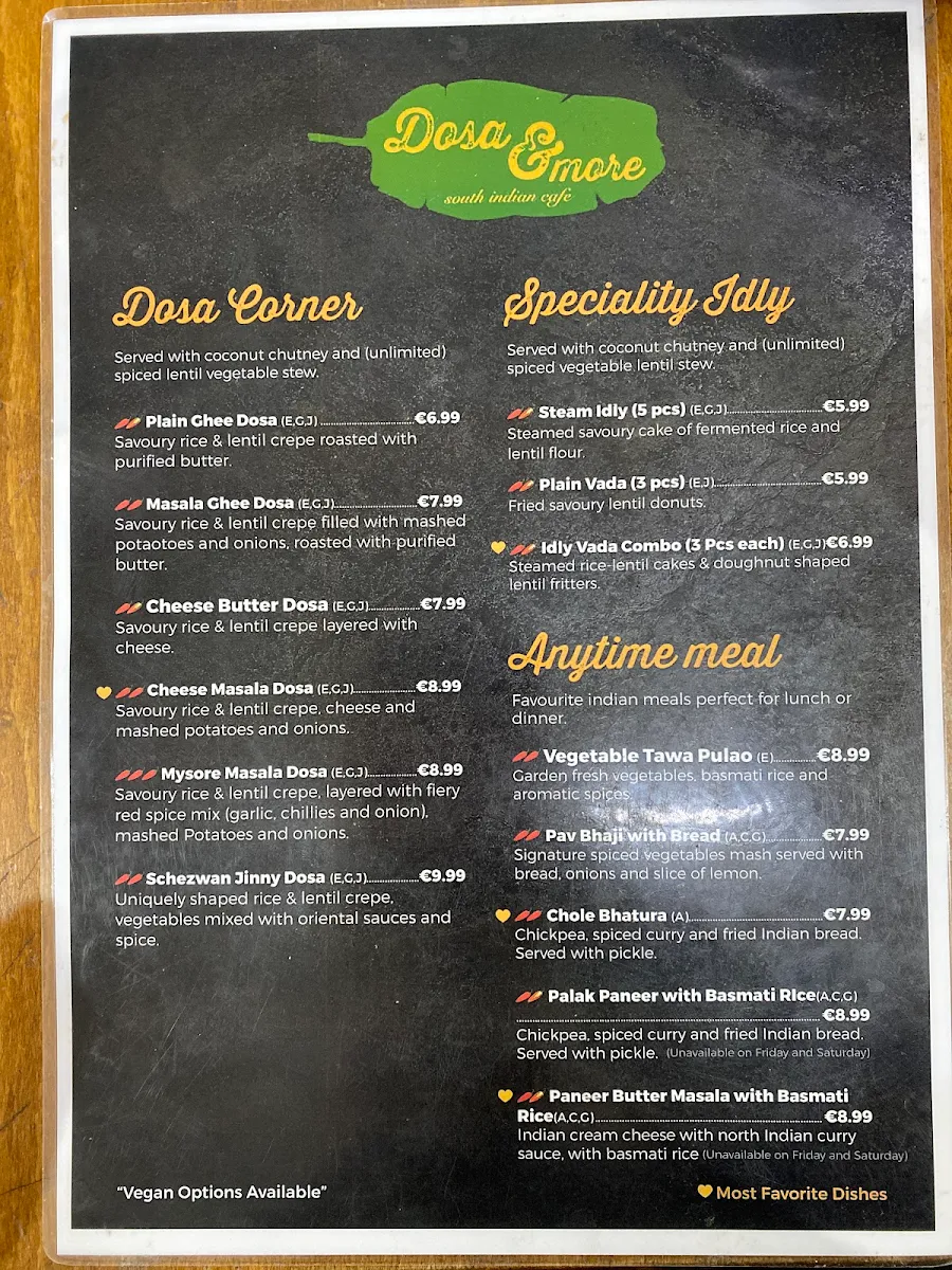 Speisekarte, Dosa and More