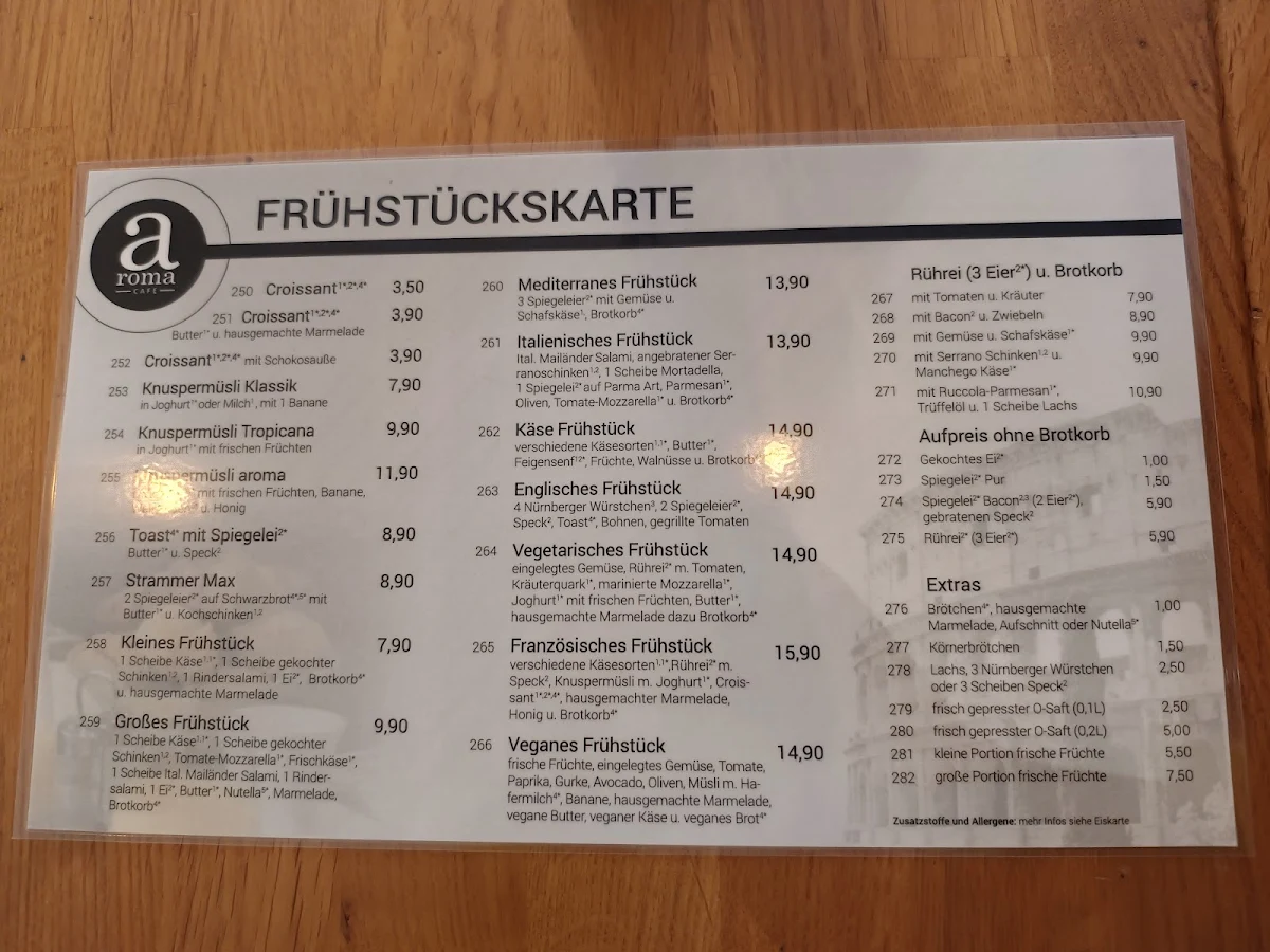 Speisekarte, aroma Café