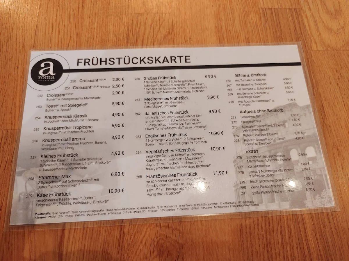 Speisekarte, aroma Café