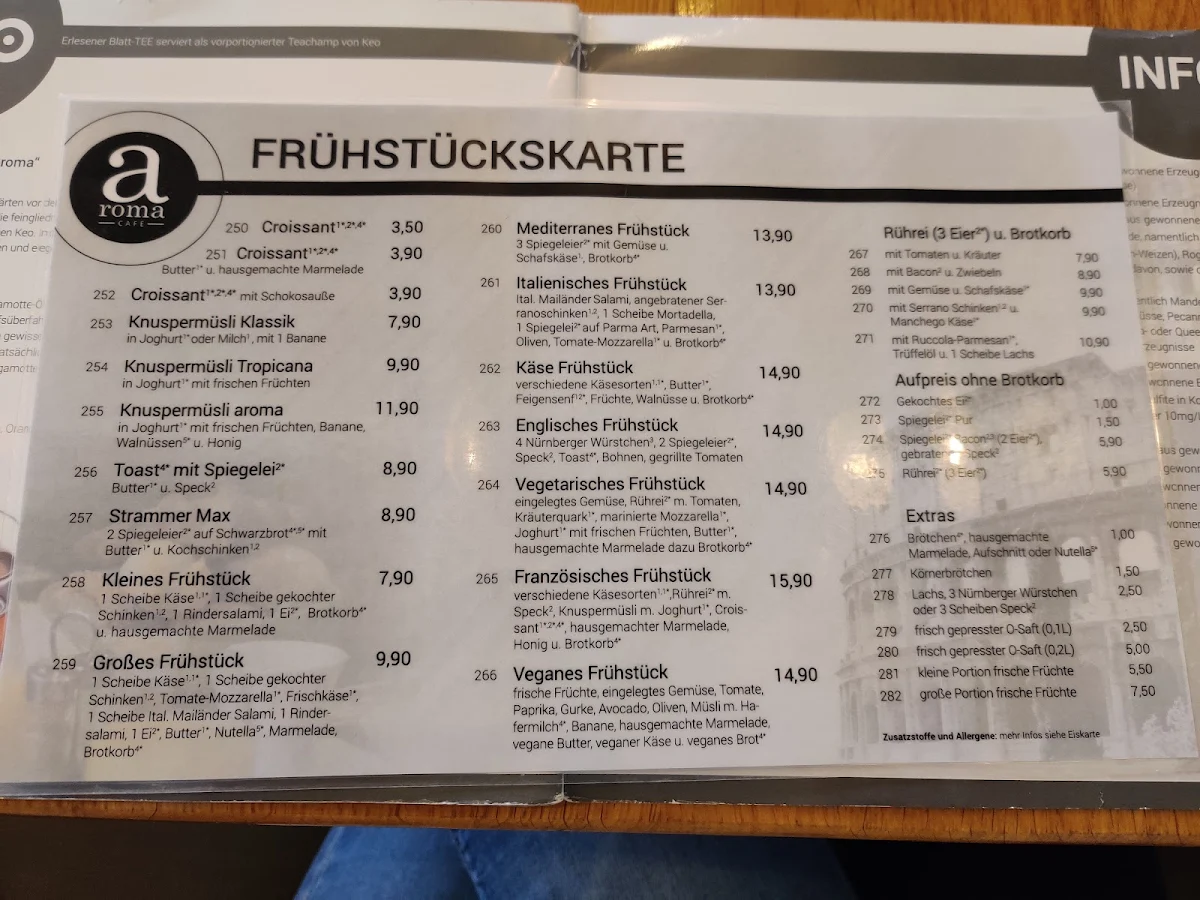 Speisekarte, aroma Café