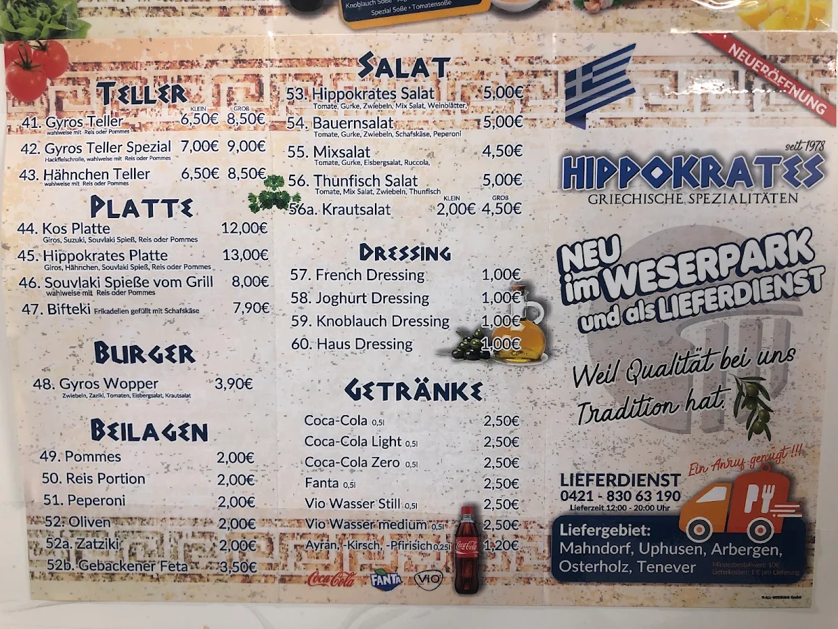 Speisekarte, Hippokrates Weserpark