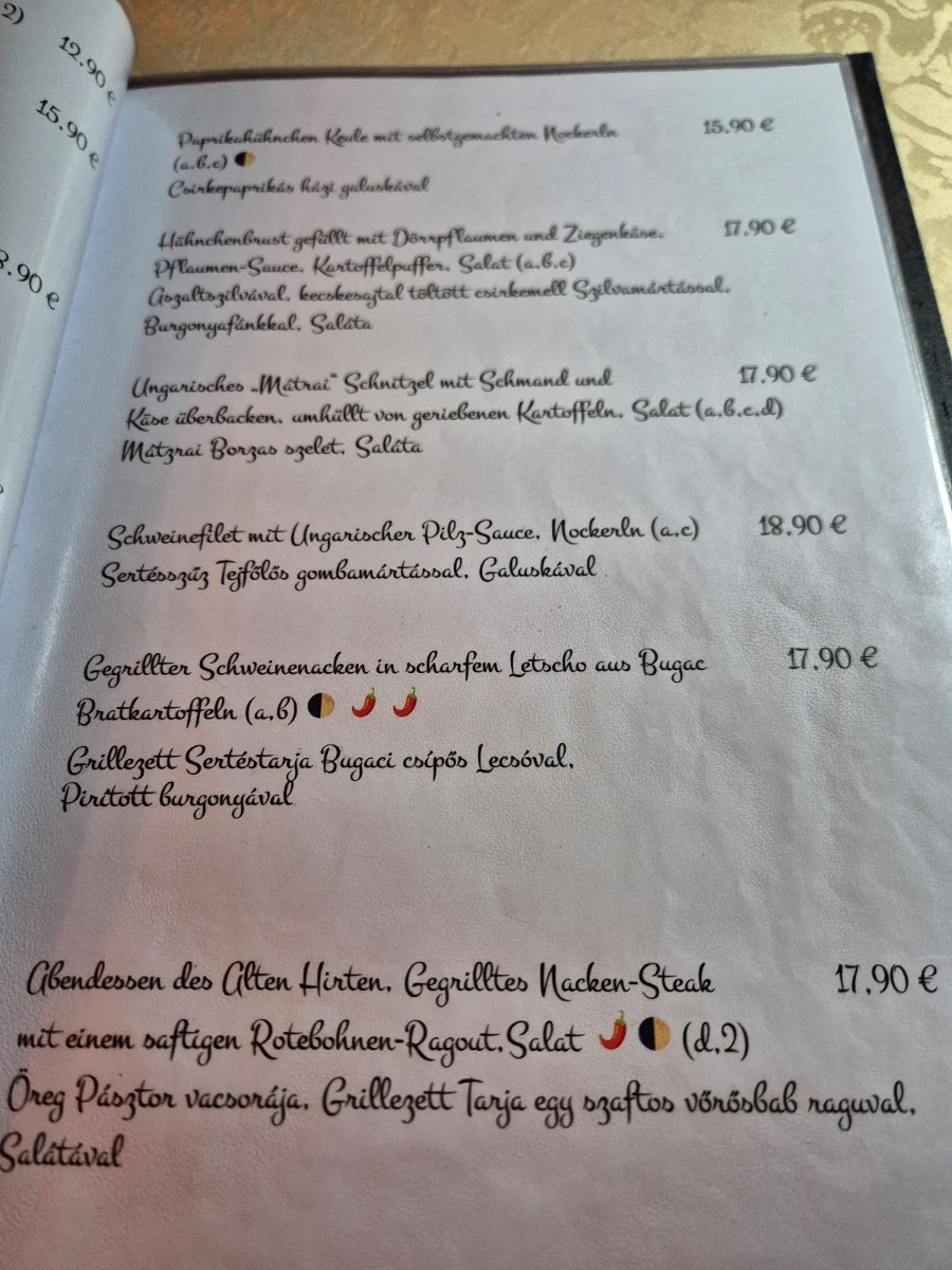 Speisekarte, Hungarica Exzellent