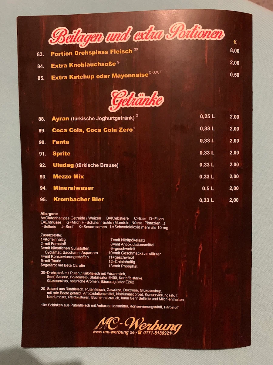 Speisekarte, Hatzfelder Grill