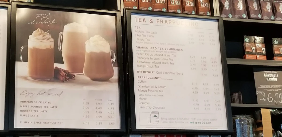 Speisekarte, Starbucks