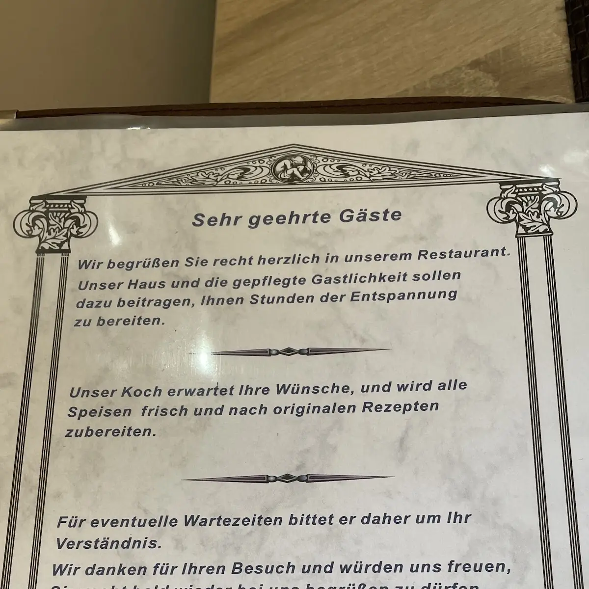 Speisekarte, Restaurant Stobi