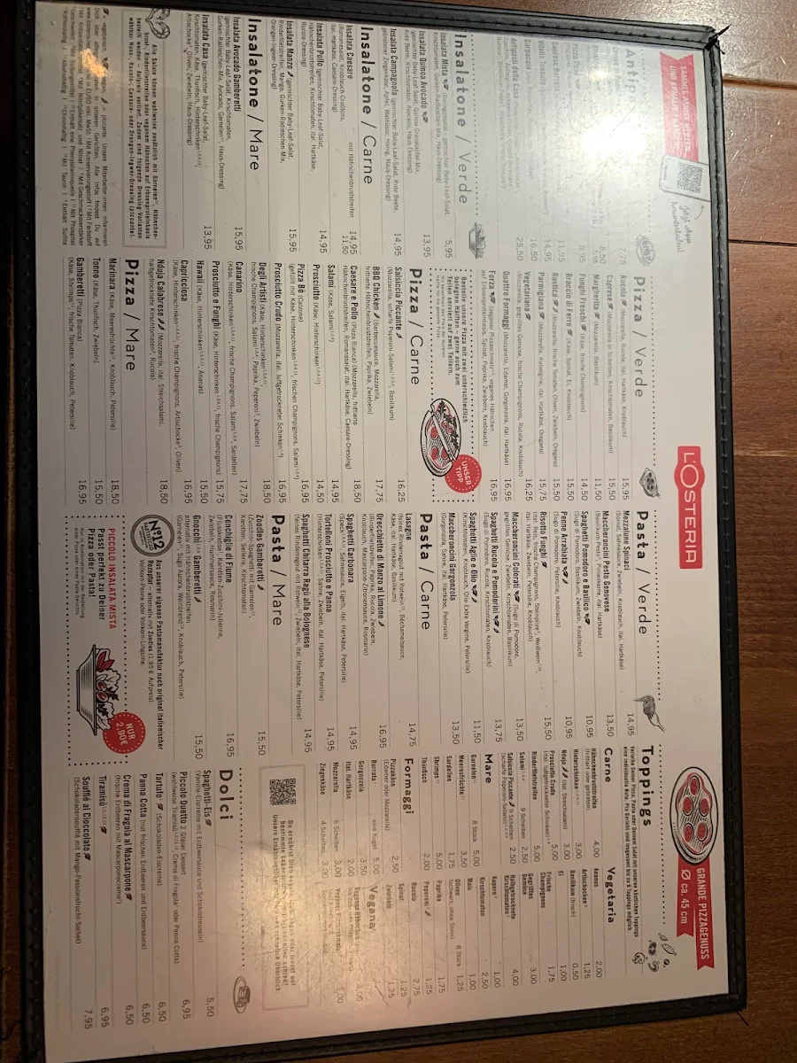 Speisekarte, L'Osteria Hamburg-Winterhude