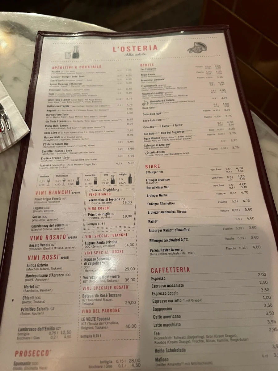 Speisekarte, L'Osteria Hamburg-Winterhude