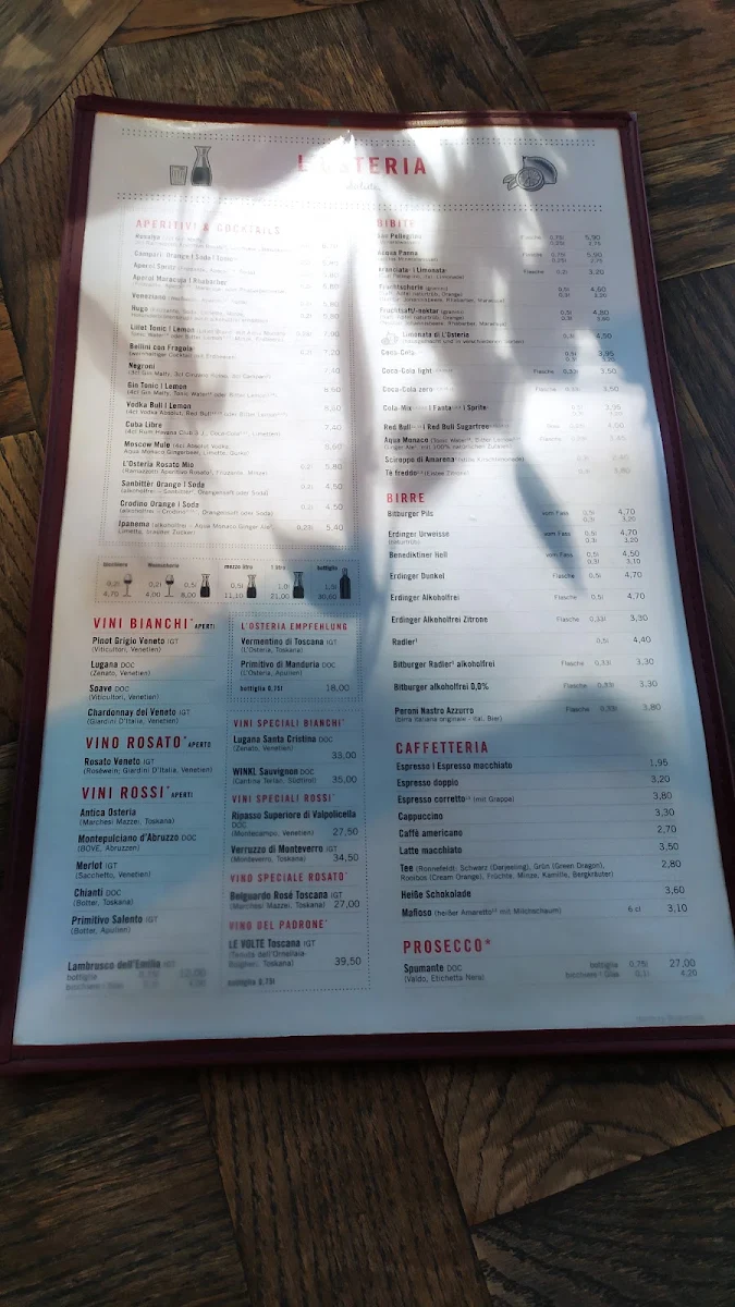 Speisekarte, L'Osteria Hamburg-Winterhude