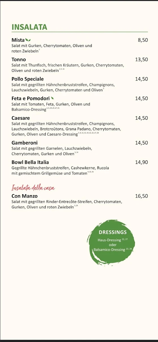 Speisekarte, Ciao Bella Hamburg ElbAir Finkenwerder