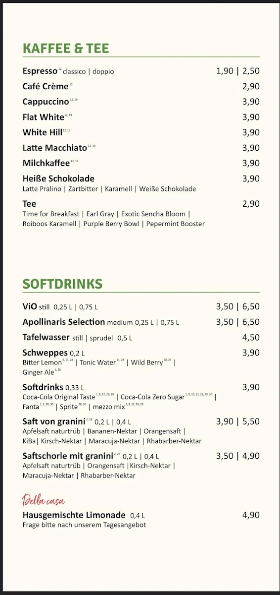 Speisekarte, Ciao Bella Hamburg ElbAir Finkenwerder