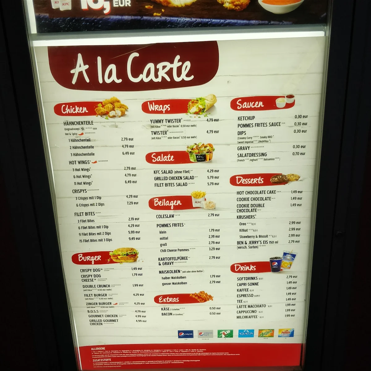 Speisekarte, Kentucky Fried Chicken