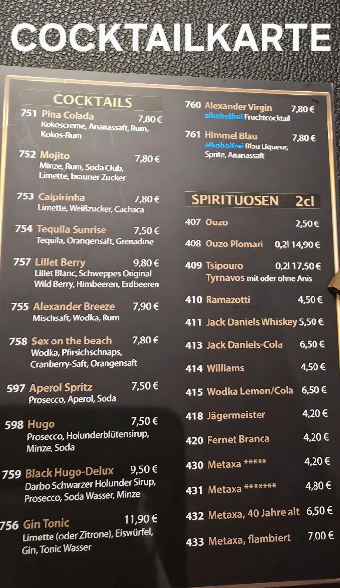 Speisekarte, Griechisches Restaurant Filoxenia