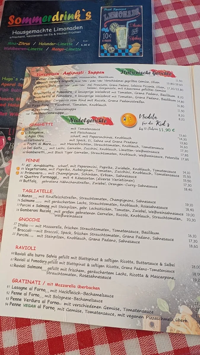 Speisekarte, Pizzeria Al Camino